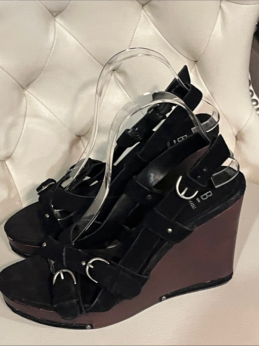 Bakers Black Suede Platform Wedge Sandals